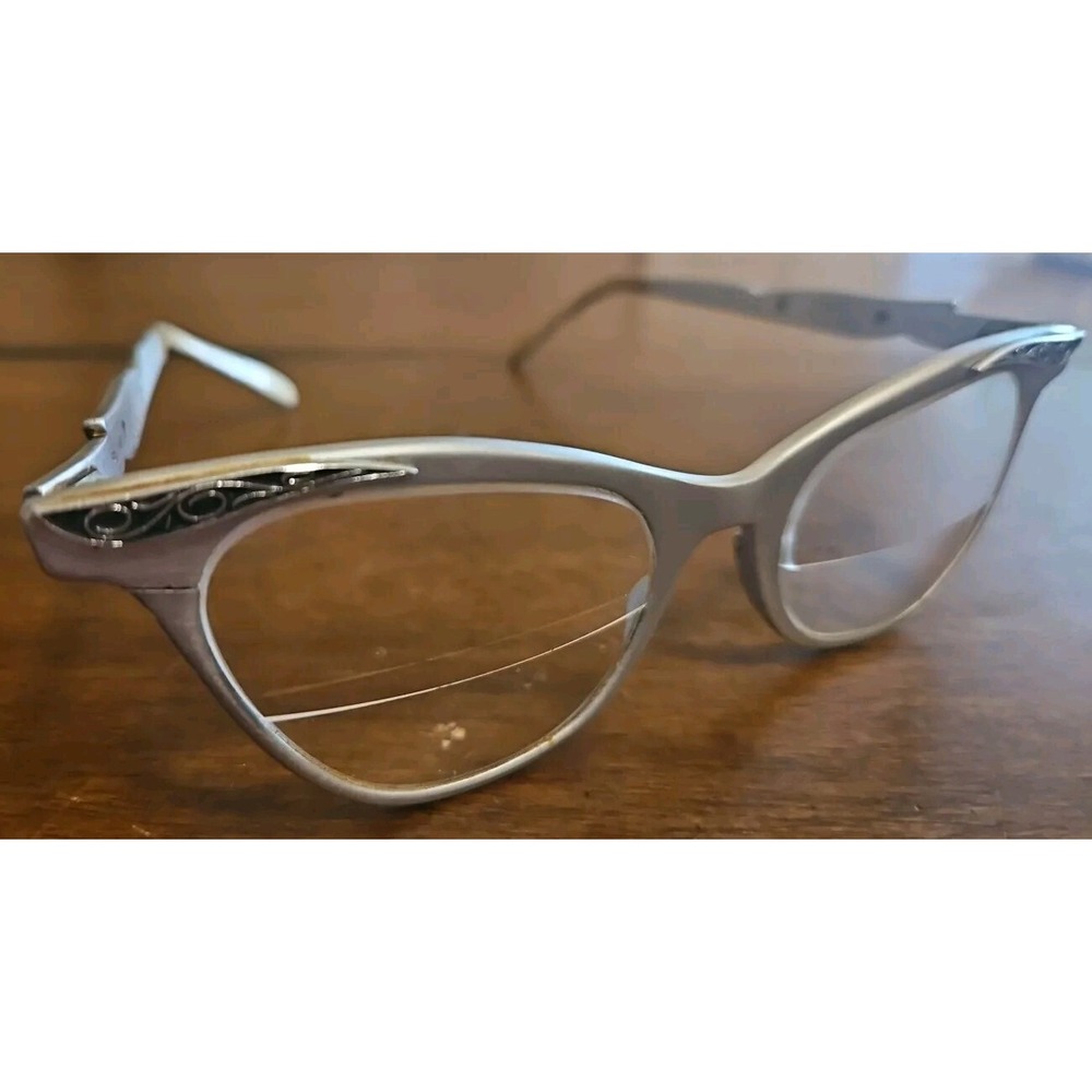 Vintage Liberty 5 1/2 Cat Eye Eyeglasses Frames w Ornate Silver  USA